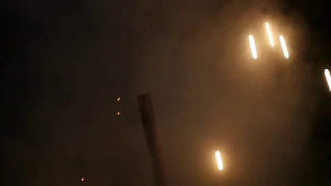 Rocket Firework Launching, Pyro in Slow Motion Stock Footage 74854411