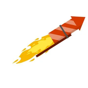 Rocket for fireworks. Firecracker and explosion. Cartoon flat illustration Illustrazione stock