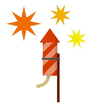 Rocket for fireworks. Firecracker and explosion. Cartoon flat illustration Illustrazione stock