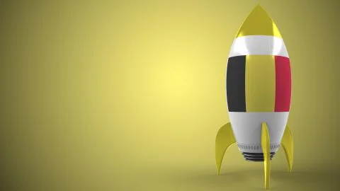 Rocket with flag of Belgium. Belgian hitech or space program related conceptual Stock-Illustration