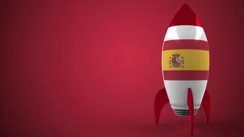 Rocket with flag of Spain. Spanish hitech or space program related conceptual 3D Stock Illustration