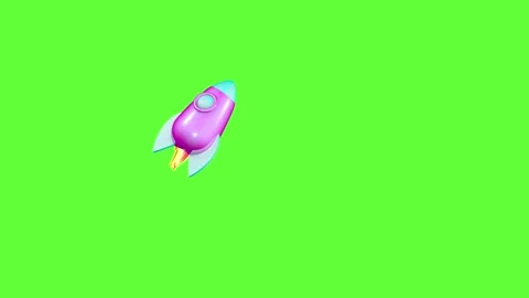 Rocket with flame flies on green background, 3D animation. Stock Footage 305573573