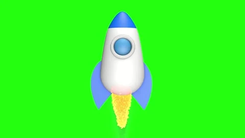 Rocket with a flame on a green background, 3D animation. Stock Footage 248848053