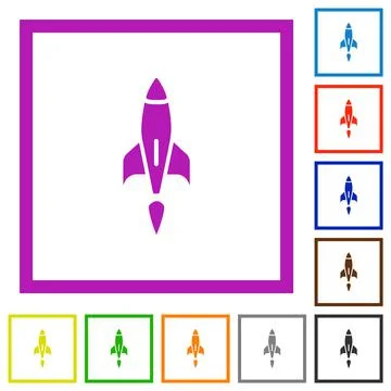 Rocket flat framed icons Stock Illustration