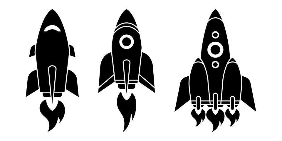 Rocket flat icons set. Rocket launch. Modern startup symbols. Vector  Stock Illustration