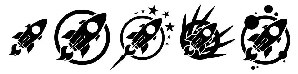 Rocket flat icons set. Rocket launch. Modern startup symbols. Vector  Stock Illustration