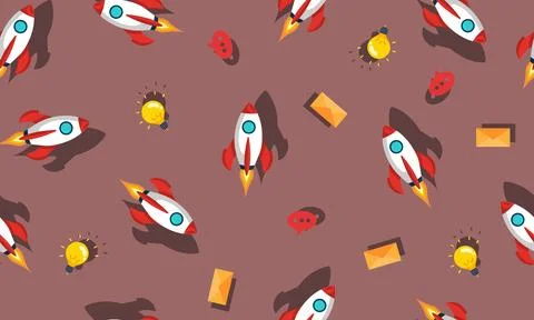Rocket flat seamless texture pattern start up company color background. Stock Illustration
