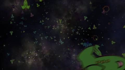 Rocket Fleet Flying Through a Cosmic Nebula Stock Footage 335781921