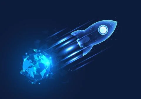 Rocket flew off the earth. It means doing business through smart technology.. 스톡 일러스트