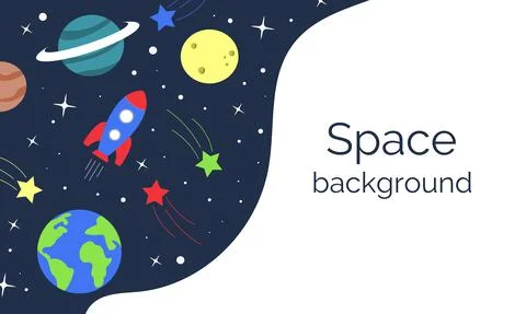 The rocket flies over the Earth to the Moon banner Stock Illustration