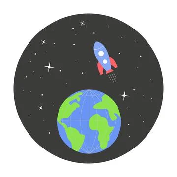 The rocket flies over the Earth into space Stock Illustration