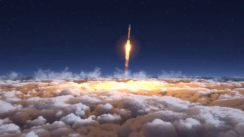 Rocket flies through the clouds Stock Footage 118087426