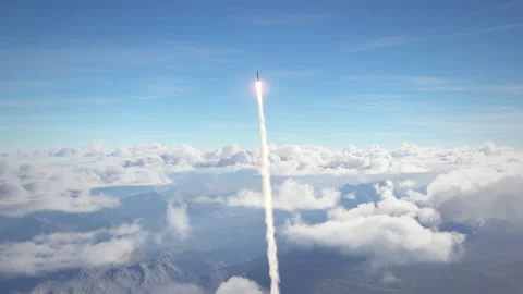 Rocket flies through the clouds Stock Footage 176358304