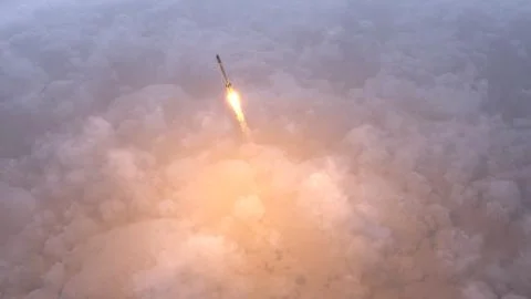 Rocket flies through the clouds Stock Illustration
