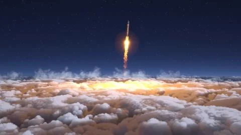 Rocket flies through the clouds on moonlight Stock Illustration