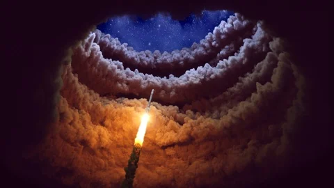 The rocket flies through the clouds into space Stock Footage 86733167
