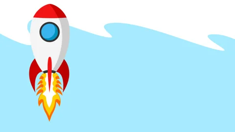 Rocket flies to the top, a place for text. Looped animation, alpha channel. Stock Footage 124013420