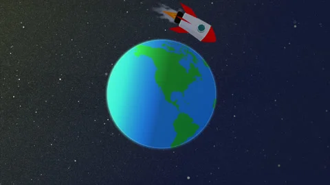 Rocket flight around the earth. Animation of the spaceship mission. Cartoon Stock Footage 198172529