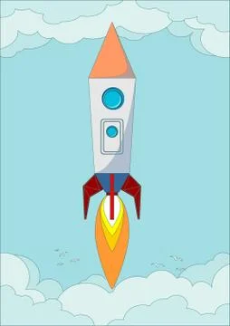 The rocket flight in the blue clear sky, vector illustration Stock Illustration