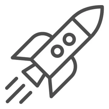 Rocket in flight line icon. Launch vector illustration isolated on white Stock Illustration