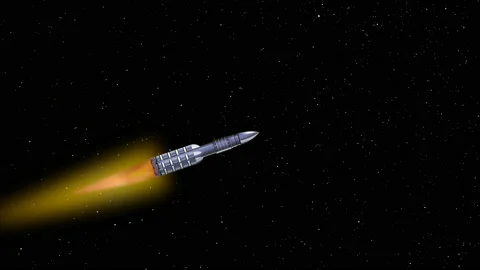 Rocket flight in space against the background of twinkling stars. Stock Footage 161639371