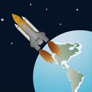 Rocket flight in space around the planet Earth. Stock Illustration