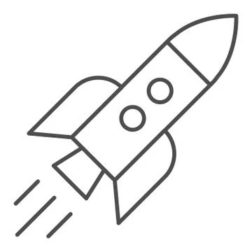 Rocket in flight thin line icon. Launch vector illustration isolated on white Stock Illustration
