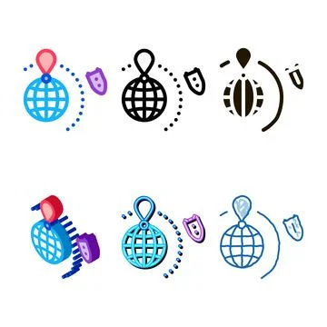 Rocket fly around world icon vector minimal outline Stock Illustration