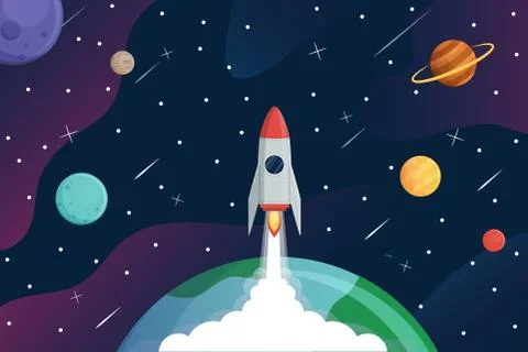 Rocket fly to galaxy,exploring space  background,vector 库存插图