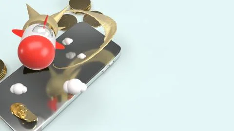 Rocket fly on mobile phone 3d rendering for startup content.. Stock Illustration
