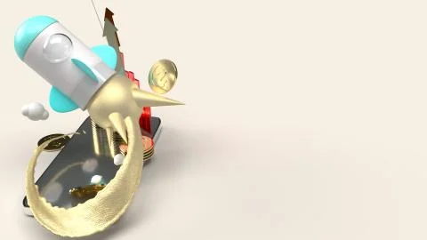 Rocket fly on mobile phone 3d rendering for startup content.. Stock Illustration