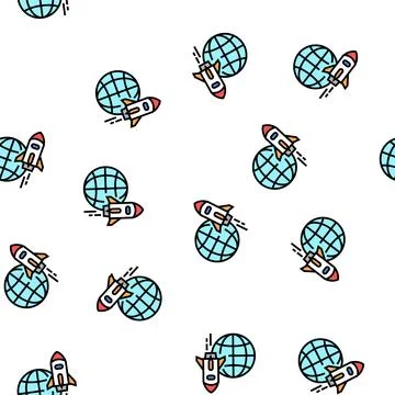 Rocket for fly on other planet, space transport vector seamless pattern 스톡 일러스트