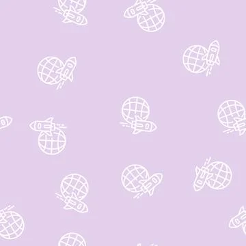 Rocket for fly on other planet, space transport line seamless pattern Stock Illustration