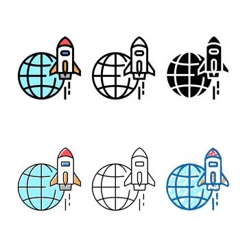 Rocket for fly on other planet, space transport styles color icon vector Stock Illustration