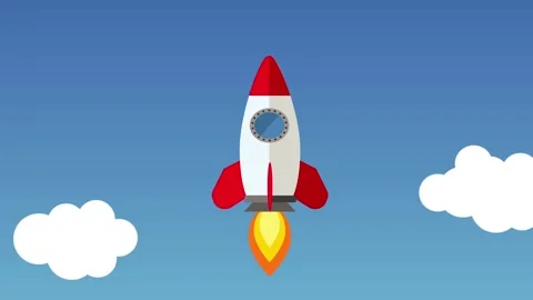 Rocket fly on sky cartoon flat full hd video 1920 x1080 Stock Footage 165433346