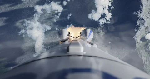 Rocket flying after launch animation. Daylight. Realistic cinematic 4k animation Stock Footage 125482478