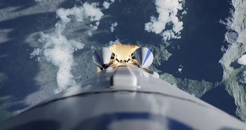 Rocket flying after launch animation. Daylight. Realistic cinematic 4k animation Stock Footage 125482479