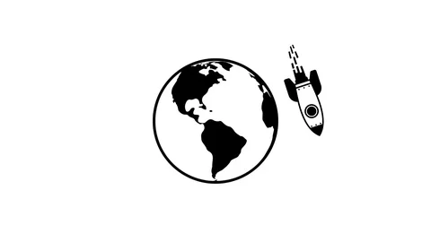 Rocket flying around earth - animated icon Stock Footage 117330031