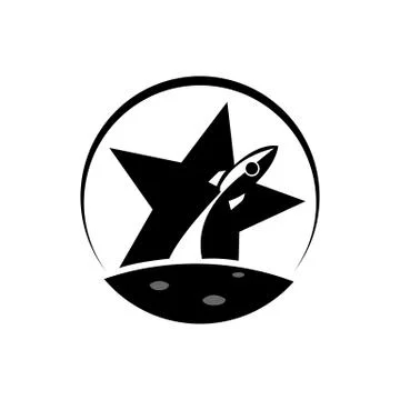 A rocket flying around the moon, elements, icons, symbols, abstract, Stock Illustration