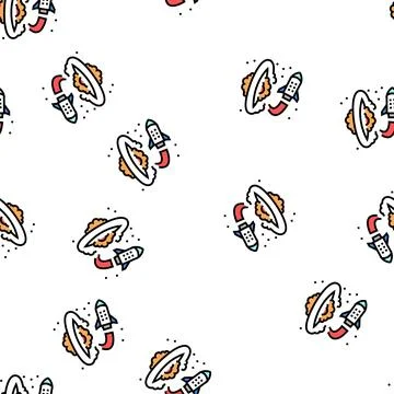 Rocket flying around planet vector seamless pattern Illustrazione stock