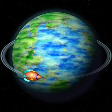 Rocket flying aroung Earth globe Stock Illustration