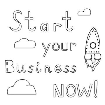 Rocket is flying in the clouds. Doodle image. Stock Vector illustration. Stock Illustration