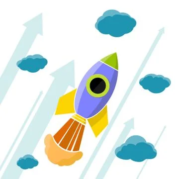 Rocket is flying in the clouds. Stock Illustration