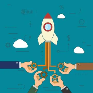 Rocket is flying in the clouds. Stock Illustration