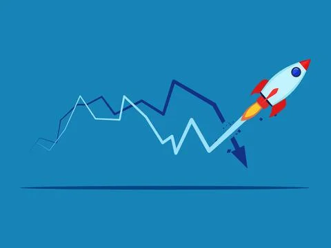 Rocket flying crashes into crisis graph 스톡 일러스트