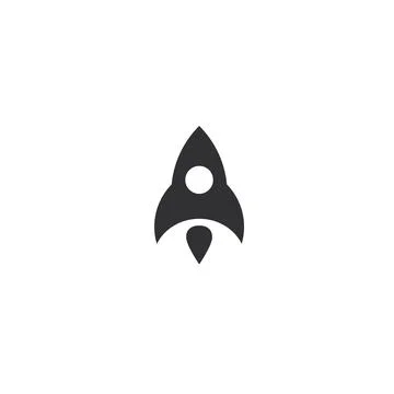 Rocket flying up icon. Black ship launch. Innovation product logo. Business Stock Illustration