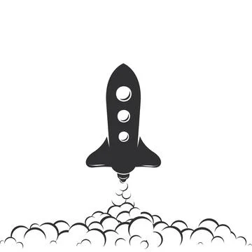 Rocket flying up icon. Black ship launch. Innovation product logo. Business Stock Illustration