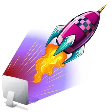 Rocket flying out of computer screen Stock-Illustration