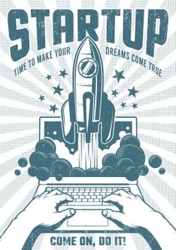 Rocket flying out of a laptop Stock Illustration