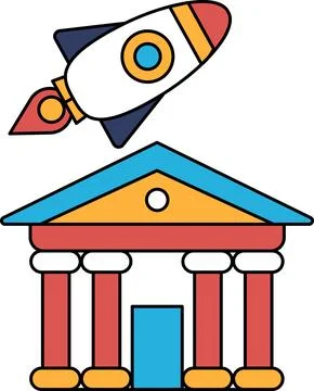 A rocket is flying over a building Ilustración de archivo